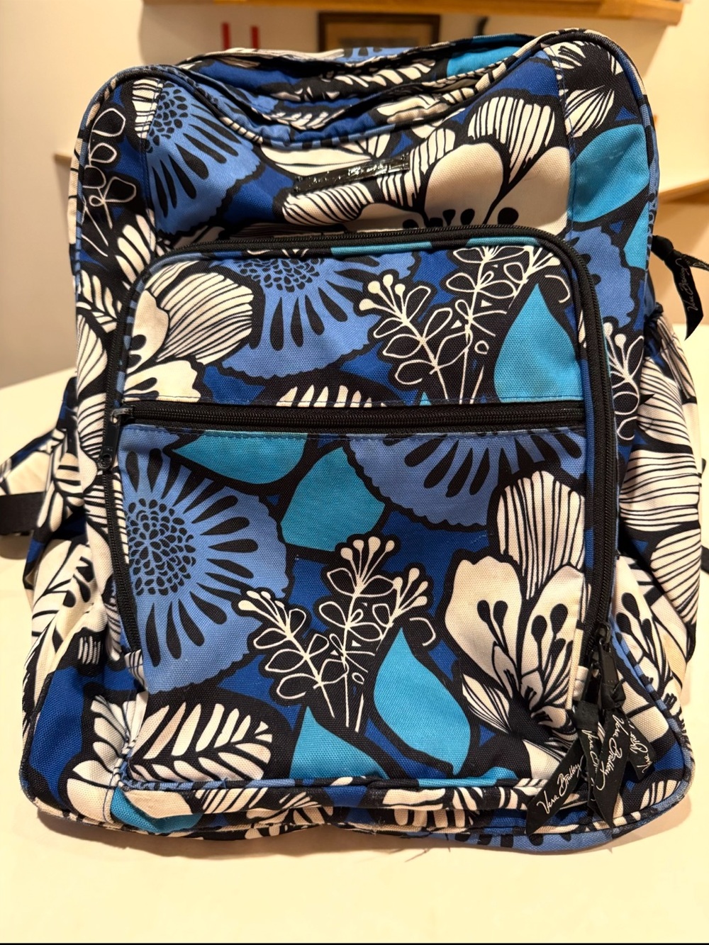 Vera Bradley Blue Floral Backpack with White Accents